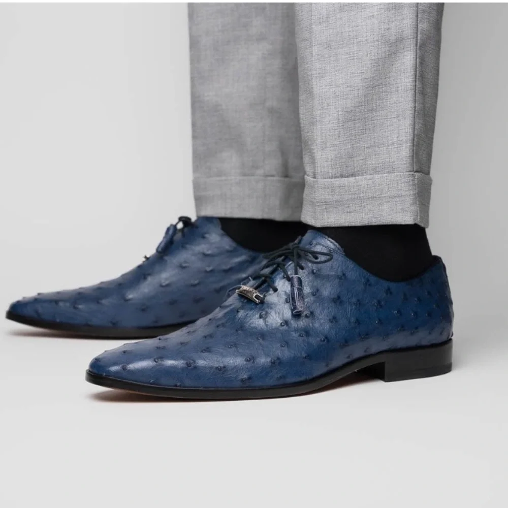 Giorgio Brutini Men's Blue Ostrich Print Leather Dress Shoes Size 9M